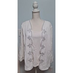 Bob Mackie 2 Piece Looking Tunic Size XL White Bedazzled Please Read